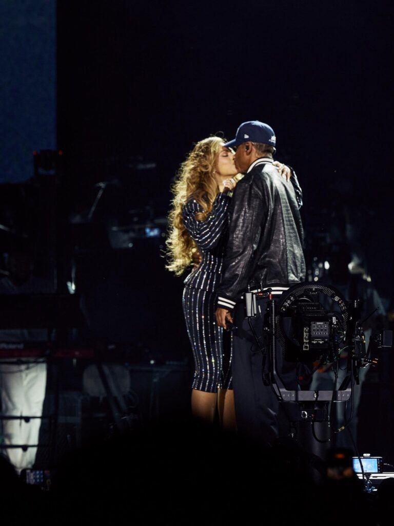 Beyoncé Suits Up in Custom Crystal Striped Giuseppe di Morabito Suit for JAY-Z’s “Reasonable Doubt” 30th Anniversary at Yankee Stadium