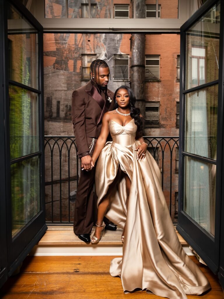 Simone Biles Stuns in Custom Eman Alajlan Gold Gown, Jonathan Owens in Maestro Philippe at 2026 ESPY Awards